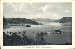 El panorama de la POSTAL de la VENDIMIA mas alla aisla Lago Magglore