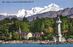 VINTAGE POSTCARD Geneva the Lighthouse and Mont Blanc