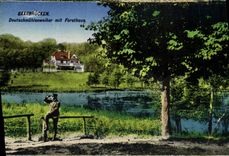 VINTAGE POSTCARD Saarbrucken Deutschmuhlenweiher MIT Forsthaus