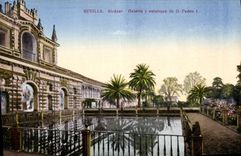 VINTAGE POSTCARD Sevilla Alcazar Galeria there estanque of D Pedro I