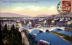 VINTAGE POSTCARD Geneva View and the Bridge of Coulouvreniere