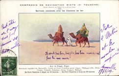 VINTAGE POSTCARD Mixed Compagnie of Navigation C Touache Services combine with the railroads Chameaux Algiers