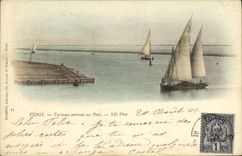 VINTAGE POSTCARD Tunis Tarlanes Entering to the Port Boats