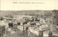 Districto de la opinion panoramica de Nimes de la POSTAL de la VENDIMIA de la arena