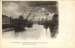 VINTAGE POSTCARD Quimper Breton Manufactures of Falences Moonlight on L Odet Boats