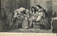 POSTAL Louis XlV de la VENDIMIA que bendice sus pequenos ajustes Dreux