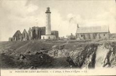 VINTAGE POSTCARD Top of Holy Mathieu L Abbey the Lighthouse and L Church