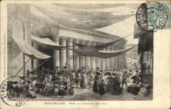 VINTAGE POSTCARD Montpellier Market with the Columns About 1850