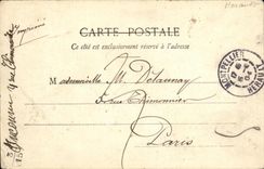 Mercado de Montpellier de la POSTAL de la VENDIMIA con las columnas cerca de 1850