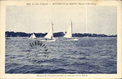 VINTAGE POSTCARD Arcachon Les Bains Pleasure boats leaving in cruising on the basin