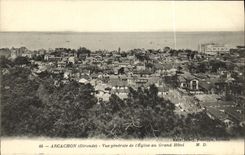 VINTAGE POSTCARD Dimension D Arcachon Money View of L Church to the Large Hotel