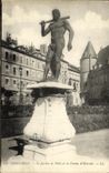 POSTAL Grenoble de la VENDIMIA el jardin de la ciudad y estatua de la D Hercules