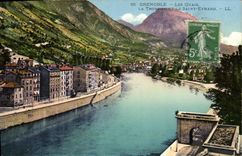 Muelles de Grenoble de la POSTAL de la VENDIMIA la taza y el Eynard Saint
