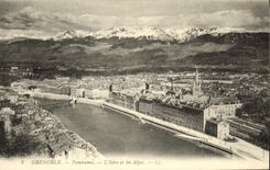 Panorama L Isere de Grenoble de la POSTAL de la VENDIMIA y las montanas