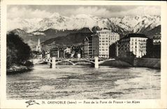 VINTAGE POSTCARD Grenoble Bridge of the Gate of France the Alps