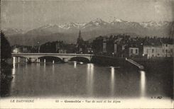 VINTAGE POSTCARD Grenoble Seen of Night and the Alps