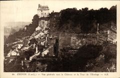VINTAGE POSTCARD Chinon View Towards the Castle and the Tower of L Clock