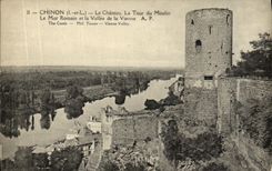VINTAGE POSTCARD Chinon the Castle the Tower of the Mill the wall Romain and the Valley of Vienna