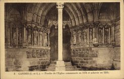 VINTAGE POSTCARD Candes Porch of L Commencee Church in 1175