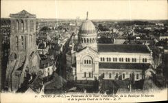 VINTAGE POSTCARD Tours Panorama of the Charlemagne Tower of the Basilica St Martin and the Western part of the city