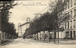 VINTAGE POSTCARD Rouen Boulevard of the Belgians and Transporter bridge