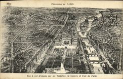 VINTAGE POSTCARD Paris Panorama Seen has flight D bird on Tileries Louvre and L is of Paris