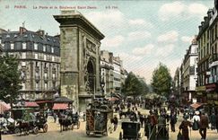 CPA Paris La Porte et le Boulevard Saint Denis