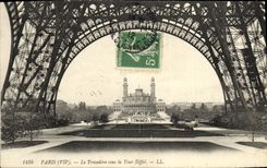 VINTAGE POSTCARD Paris Trocadero under the Eiffel Tower