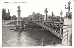 VINTAGE POSTCARD Paris the Bridge Alexandre lll Boat