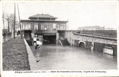 VINTAGE POSTCARD Paris Floods Station of Grenelle Ligne of Versailles