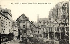 VINTAGE POSTCARD Rouen Street Saint Romain Old women Houses of the XV E century