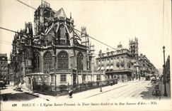VINTAGE POSTCARD Rouen L Church Holy Vincent the Tower Holy Andre and the Street Jeanne D Arc