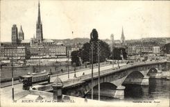 VINTAGE POSTCARD Rouen the Bridge Crow Tram