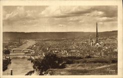 VINTAGE POSTCARD Rouen Panorama on the Seine and the city towards the cathedral