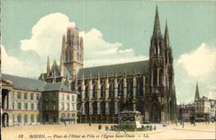 VINTAGE POSTCARD Rouen Places L Town hall and L Church Ouen Saint