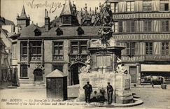 VINTAGE POSTCARD Rouen the Statue of the Virgin and L Hotel of Bourgtheroulde