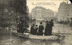 VINTAGE POSTCARD Paris Inondation of January 1910 Parks St Lazare Cour of Rome