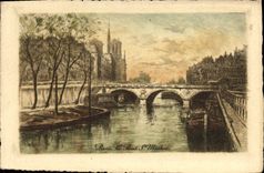 VINTAGE POSTCARD Paris the Bridge St Michel