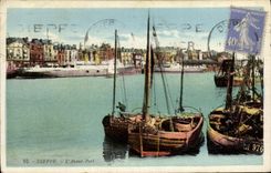 POSTAL Dieppe L de la VENDIMIA antes de los barcos portuarios