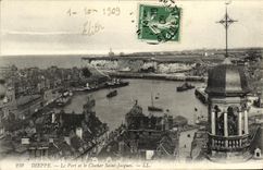 POSTAL Dieppe de la VENDIMIA la Campana torre portuaria y santa Jacques