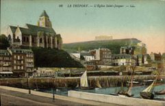 VINTAGE POSTCARD Treport L Church Holy Jacques Boats