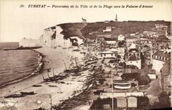 VINTAGE POSTCARD Etretat Panorama of the City and the Beach towards the Cliff D Upstream