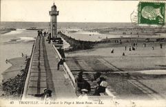 VINTAGE POSTCARD Trouville the Pier and the Beach has Low tide Lighthouse