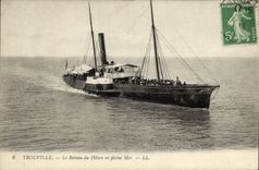 VINTAGE POSTCARD Trouville the Boat of Le Havre on the open sea Boat