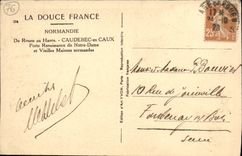 CPA De Rouen au Havre Caudebec en Caux Porte Renaissance de Notre Dame et vieilles maisons normandes