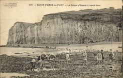 VINTAGE POSTCARD Saint Pierre in Port the Cliff D Upstream has low tide Children