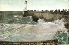 VINTAGE POSTCARD Treport the Pier By a Heavy weather