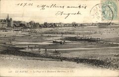 POSTAL Le Havre de la VENDIMIA la playa y el bulevar maritimo