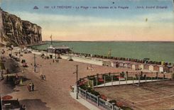 VINTAGE POSTCARD Treport the Beach Its Cliffs and the frigate Tennis