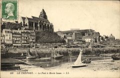 VINTAGE POSTCARD Treport the Port has Low tide Boat